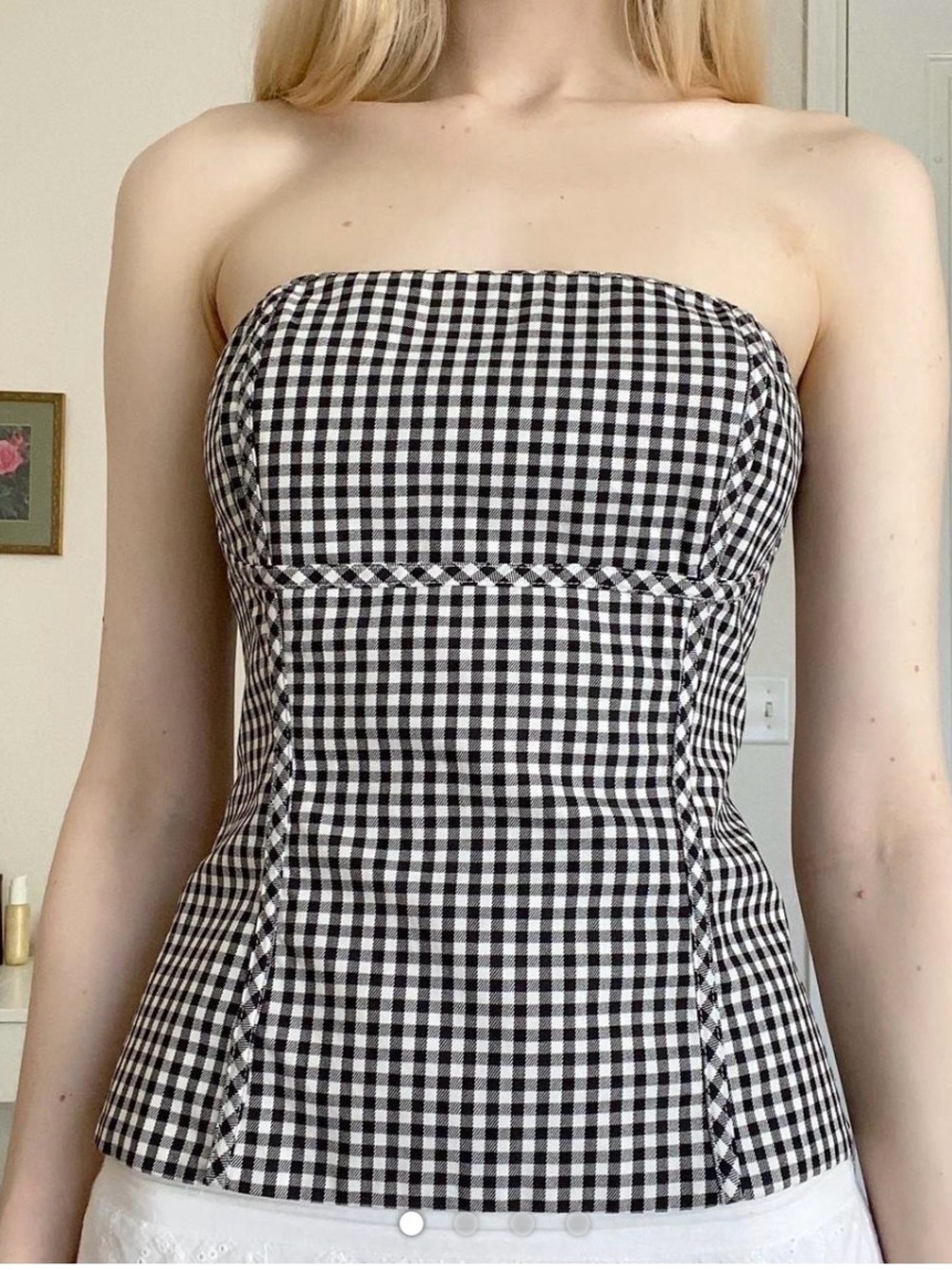 White House Black Market Black & White Gingham Strapless Bustier